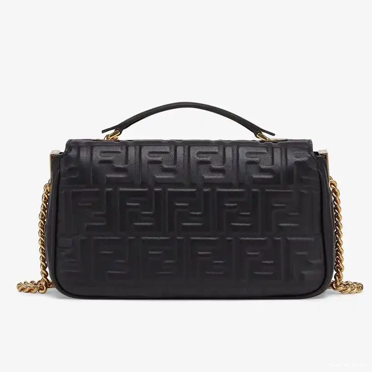 Affordable HOT Chain Black Motif Baguette Leather Midi Fendi Bag Nappa FF In 0523